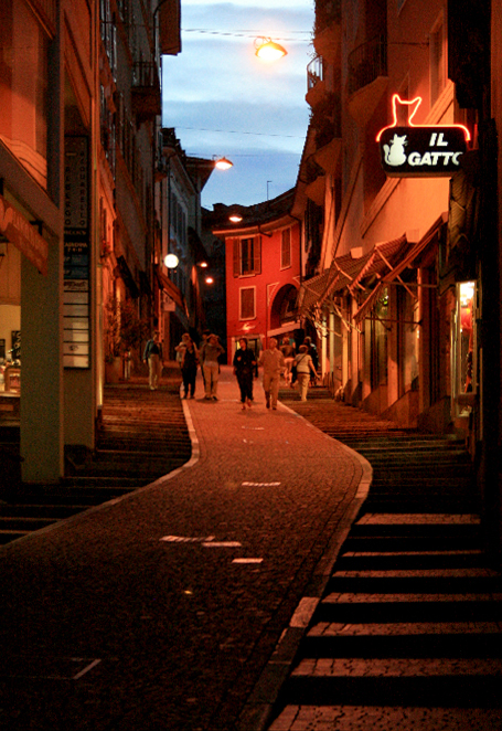 Lugano: Nightlife on the Via Paolo Reggazzoni.